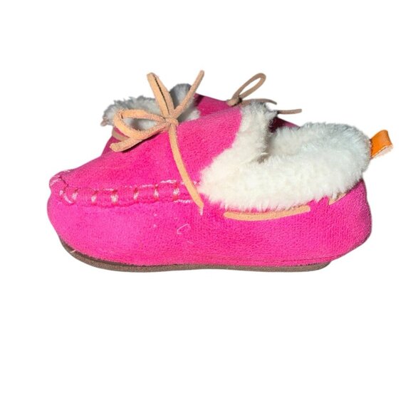 Skidders Pink Faux Leather Moccasins Baby Toddler Size 12m Slippers Shoes - Picture 2 of 5